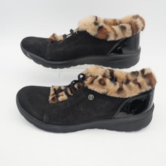 NEW BZees Golden Fur Trim Slip On Shooties Booties Black Leopard Women's 8.5 - Picture 5 of 13